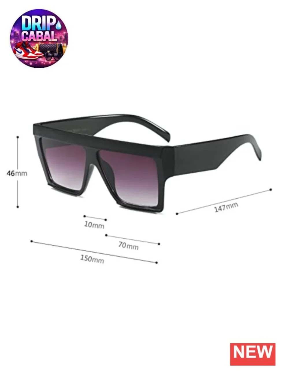 Oversized Flat Top Sunglasses Square Rimless UV400 Plastic Frame Women Men